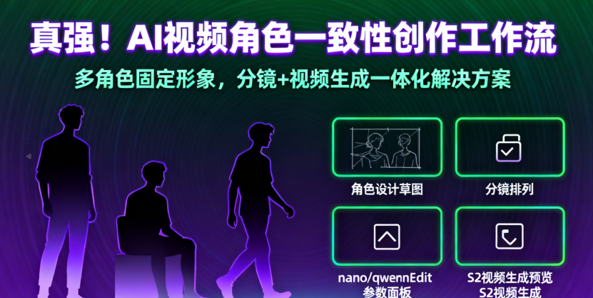真强！多角色固定形象，AI视频角色一致性创作更容易，nano或qwenEdit控制角色形成分镜+S2视频生成，一个工作流解决！